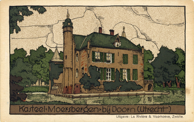 9330 Gezicht op de rechter- en achterzijde van het kasteel Moersbergen (Moersbergselaan 17) bij Doorn uit het zuidwesten.